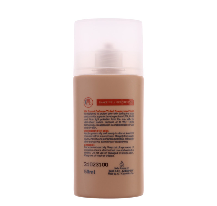 فلوئید ضد آفتاب رنگی مای SPF 50 مدل Smart Defense حاوی محافظ UVA و UVB مناسب انواع پوست