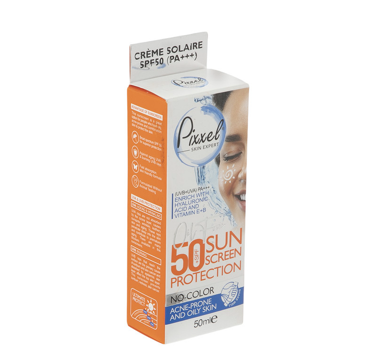 کرم ضدآفتاب بیرنگ پیکسل SPF50 مدل Oily Acne-Prone Skin، مناسب پوستهای چرب،
