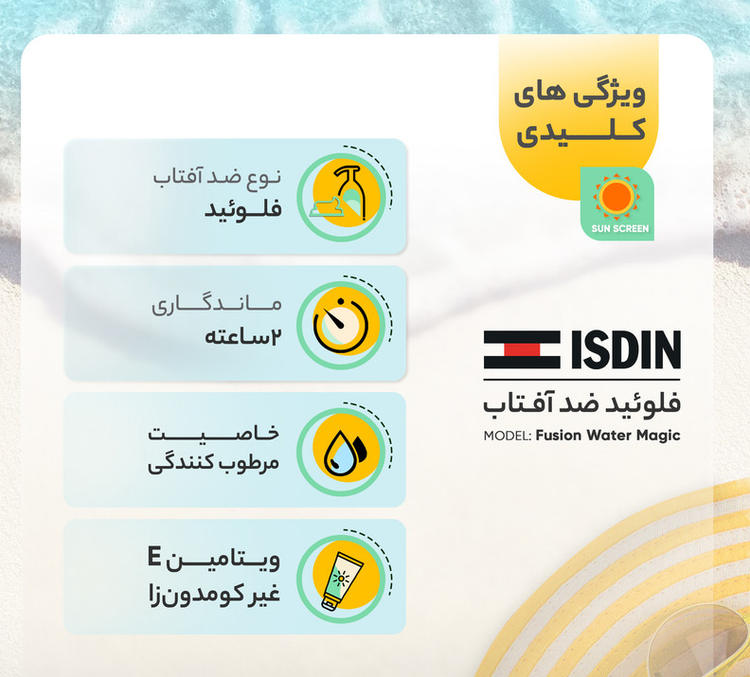 فلوئید ضدآفتاب بدون رنگ ایزدین SPF50 مدل Fusion Water Magic 