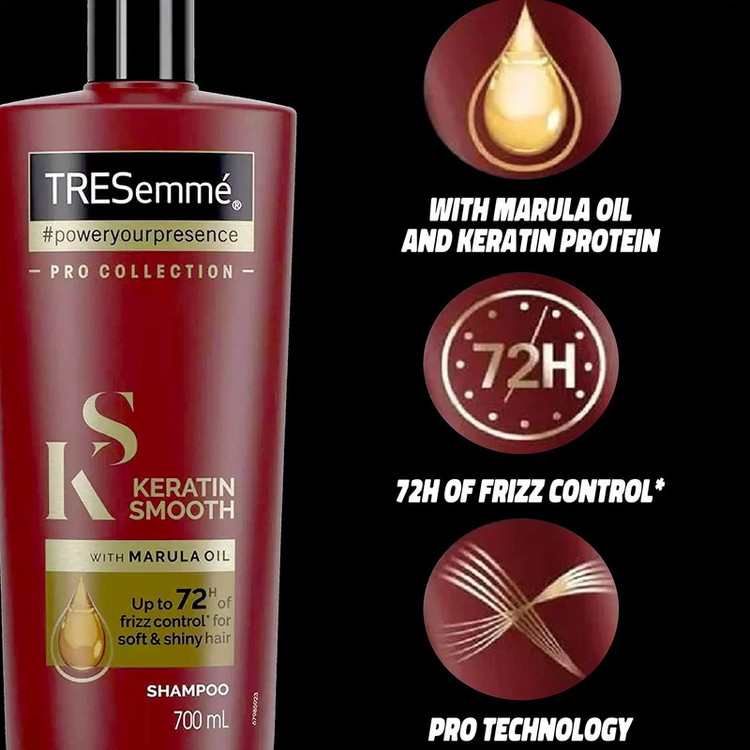 شامپو تقویتکننده مو ترزمی مخصوص پوست سر معمولی و انواع مو، حجم 700 میلیلیتر مدل keratin smooth